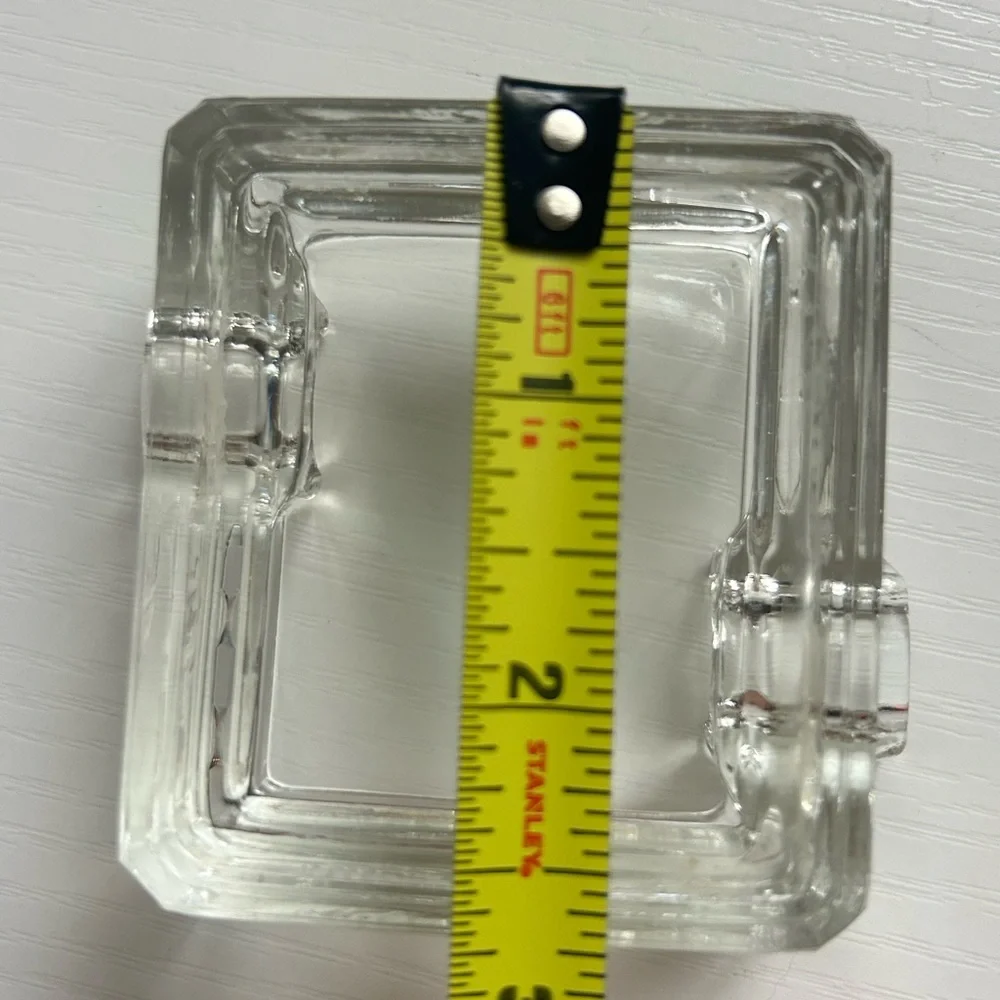 Vintage‎ Clear Mini Small Glass Ashtray Pressed Square  Heavy Retro MCM
